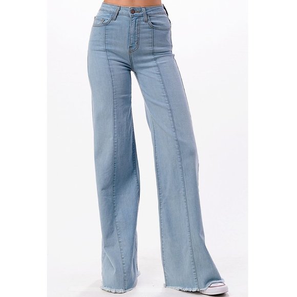 USA Made Light Wash Premium Denim Front Seam High Waist Flare Leg - Picture 1 of 4
